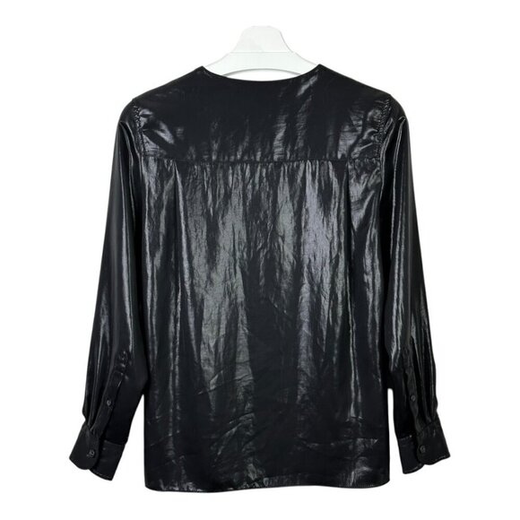 rag & bone Debbie Foil Coated Blouse Black - Picture 3 of 9